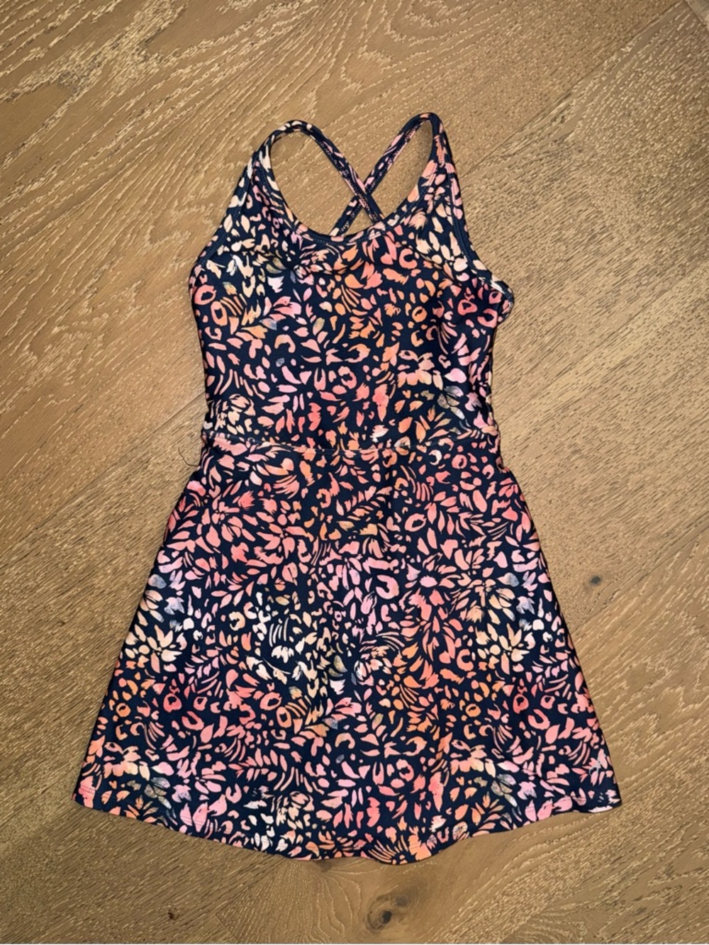 Girls'‎ Navy Floral Print Casual Dress with Pink Accents